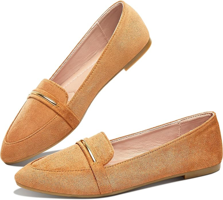 Obtaom Women's Pointy Toe Loafer Flat Comfortable Faux Suede Work Shoes,Cute Penny Loafer Slip On... | Amazon (US)