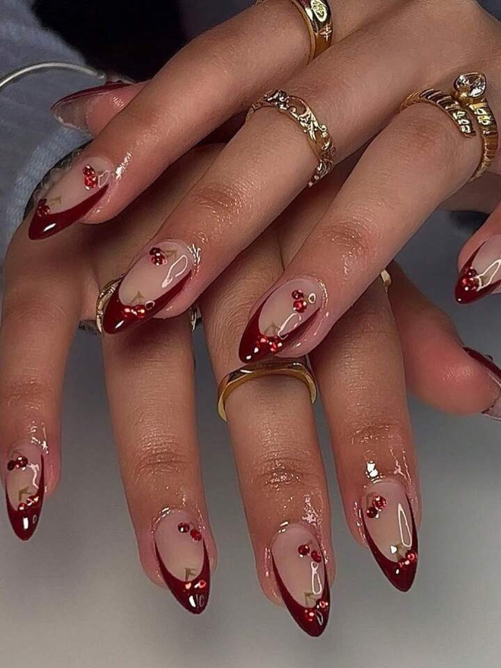 Pure Handmade Press-On Nails Cherry Nails 3D Nails Almond Nails False Nails 10pcs/Set Suitable Fo... | SHEIN