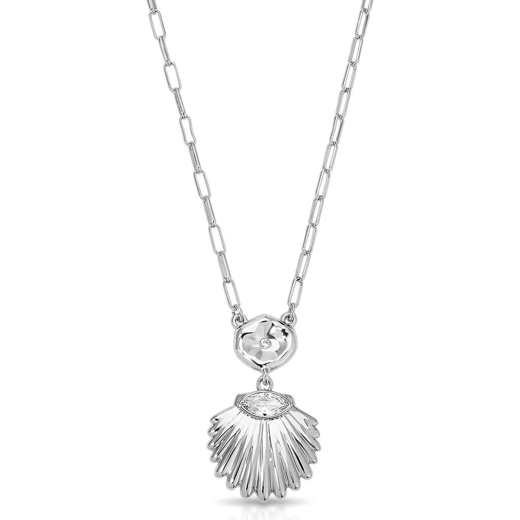 Ettika Cubic Zirconia Scallop Pendant Necklace in Silver at Nordstrom | Nordstrom