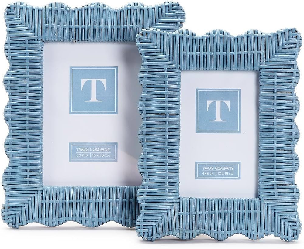 Two's Company Blue Wicker Weave Set of 2 Photo Frames Includes 2 Sizes: 4" x 6" and 5" x 7" | Amazon (US)