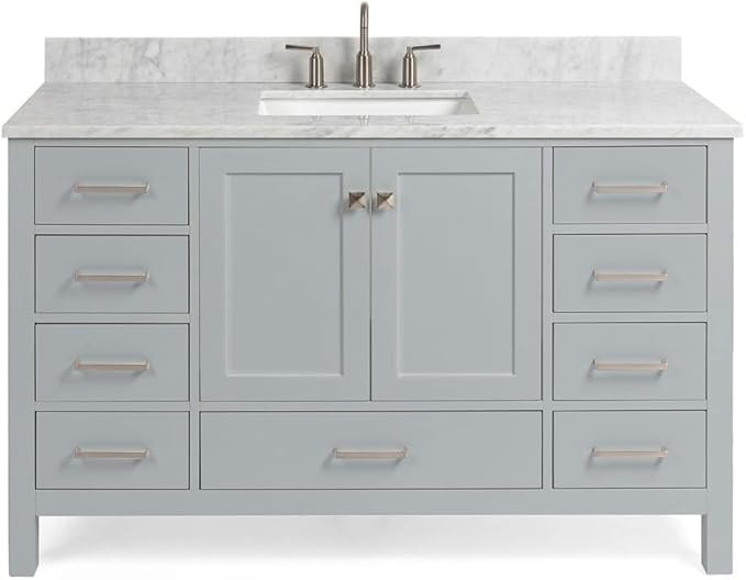 ARIEL Cambridge 55" Inch Grey Bathroom Vanity with Italian Carrara Marble Countertop | Rectangle ... | Amazon (US)