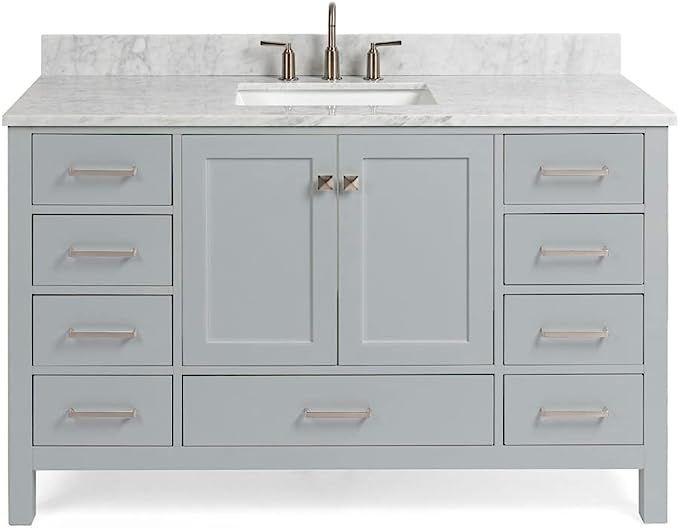 ARIEL Cambridge 55" Inch Grey Bathroom Vanity with Italian Carrara Marble Countertop | Rectangle ... | Amazon (US)