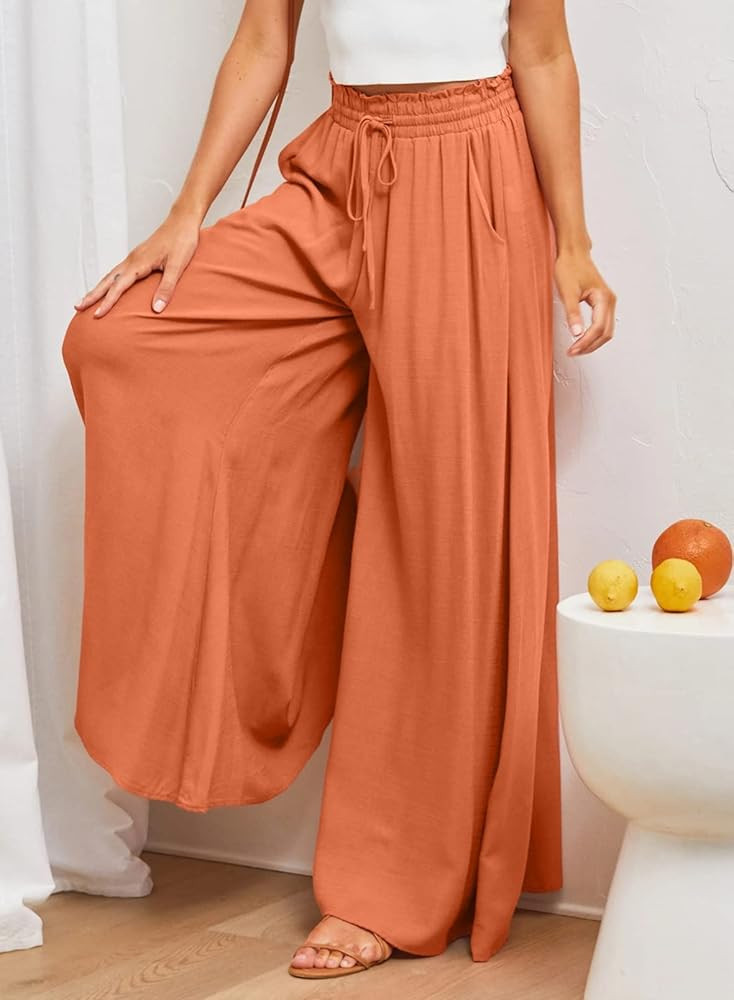 Dokotoo Pants for Women Casual Elastic Waist Wide Leg Pants with Pockets | Amazon (US)
