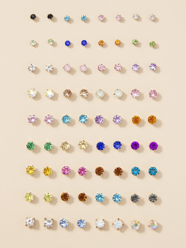 36pairs Rhinestone Decor Stud Earrings | SHEIN