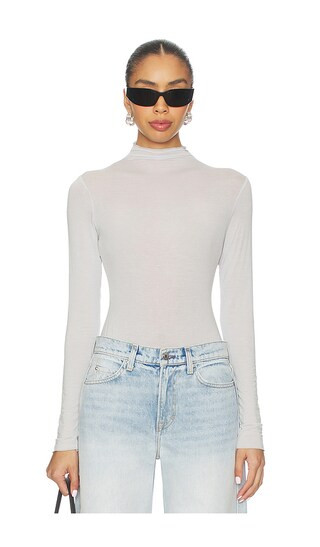 Sheer Modal Long Sleeve Turtleneck Bodysuit in Mist | Revolve Clothing (Global)