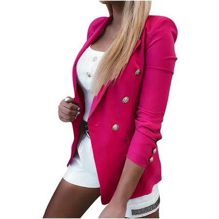 Women Blazers for Work Professional Summer Fashion Solid Color Slim Long Sleeve Double Breasted Suit | Walmart (US)