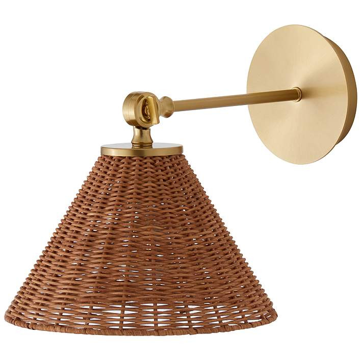 Quorum Wicker 10" High Aged Brass Adjustable Wall Sconce | www.lampsplus.com | Lamps Plus