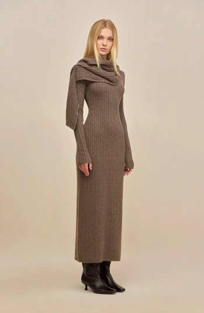Natacha Long Sleeve Wool & Cashmere Sweater Dress with Attached Scarf | Nordstrom