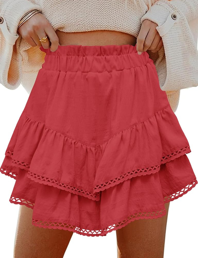 LOMON Flowy Skorts for Women Ruffle Tiered High Waist Crochet Mini Skirts | Amazon (US)