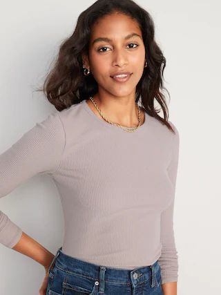 Plush Long-Sleeve Rib-Knit Slim-Fit T-Shirt for Women | Old Navy (US)