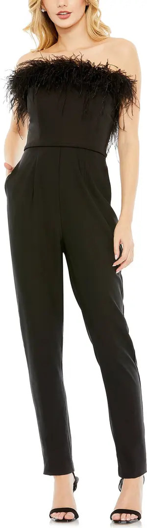 Feather Trim Strapless Jumpsuit | Nordstrom