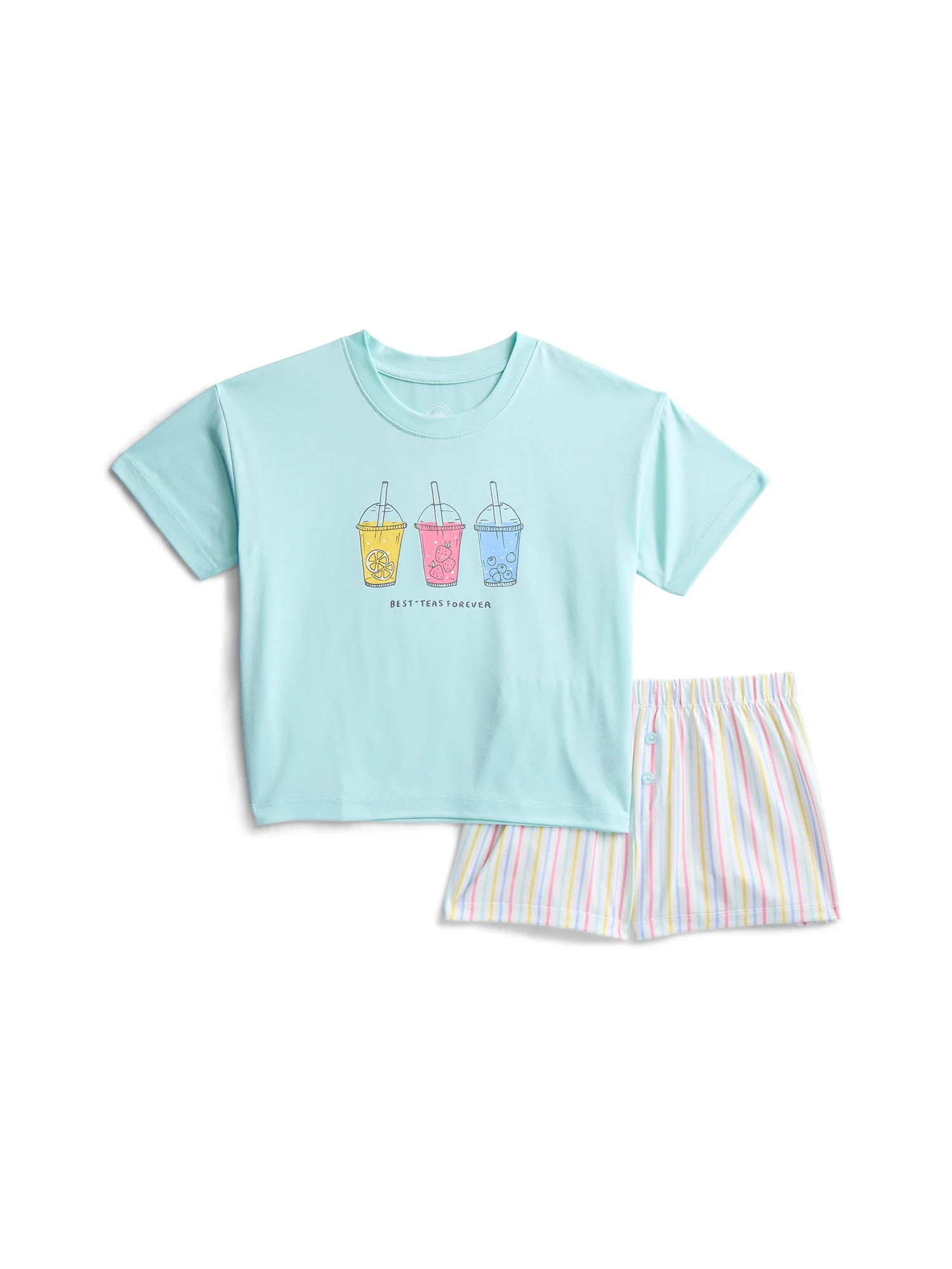 Wonder Nation Girls Short Sleeve Tee and Shorts Pajama Set, 2-Piece, Sizes 4-18 | Walmart (US)
