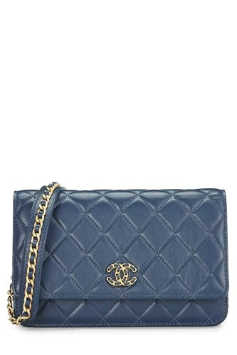 Chanel, Pre-Loved Blue Quilted Lambskin Infinity Wallet on Chain (WOC), Blue | Amazon (US)