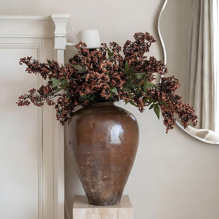 Dingion 3 Pcs 43 Inch Dark Brown Berry Stem Artificial Spring Faux Sedum Stem Spray Flowers Reali... | Amazon (US)