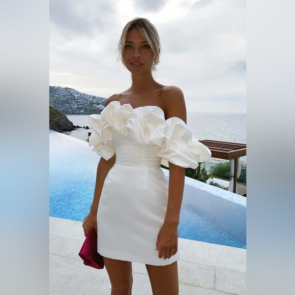 Post Meridiem white with ruffles "Meringue" Mini Dress | Poshmark