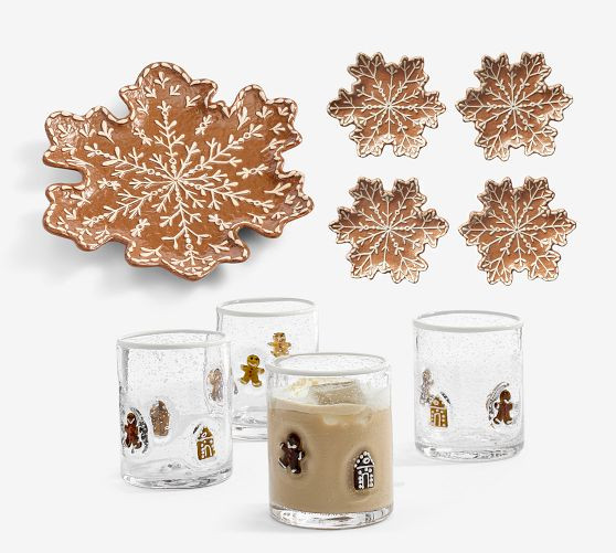 Gingerbread Snowflake Stoneware Appetizer Plates - Set of 4 | Pottery Barn (US)