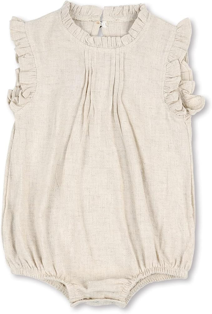 HOOLCHEAN Baby Girls Cotton Linen Plain Ruffles Sleeveless Bodysuits | Amazon (US)