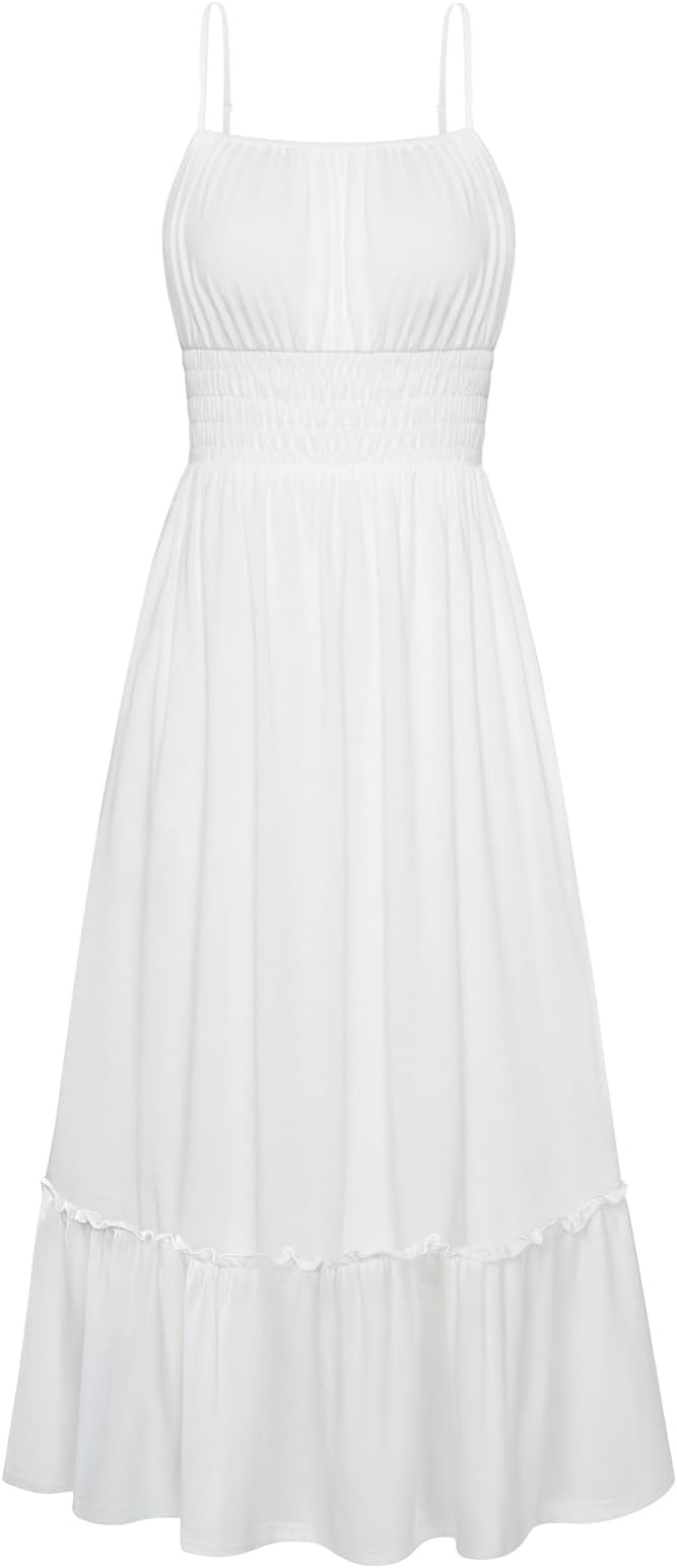 GRACE KARIN Women's Summer Maxi Dress 2026,Smocked Ruched Bust Sundress with Adjustable Straps & ... | Amazon (US)