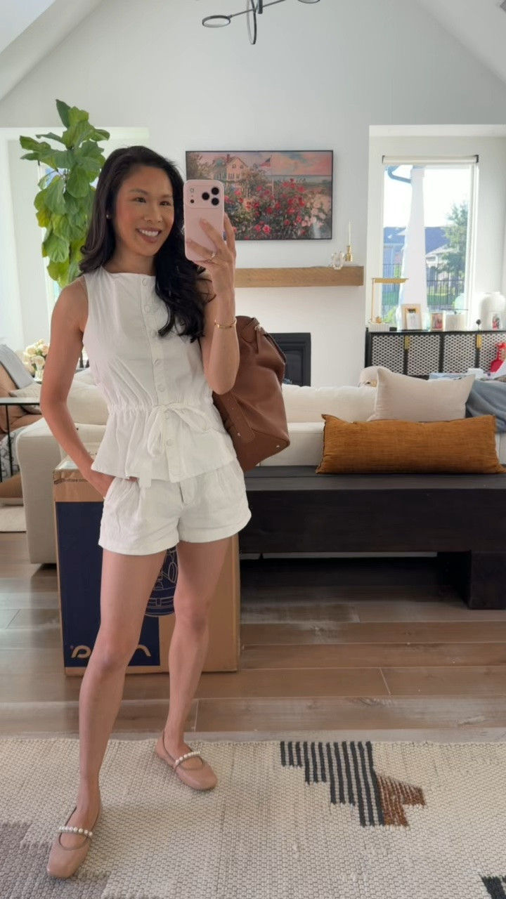 Elevated mom look for summer! Love this poplin top styled with shorts and flats for a chic look.

#LTKootd #LTKSeasonal