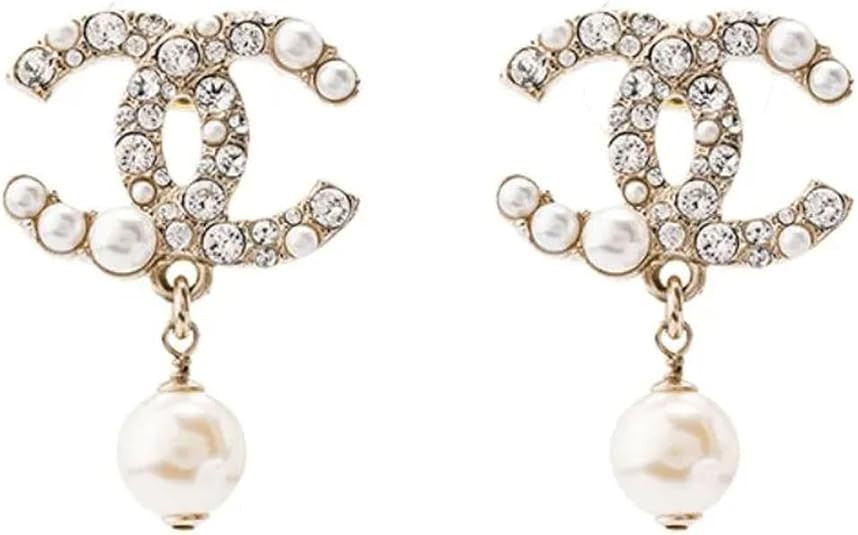 Elegant Pearl and Crystal Drop Earrings, Gold-Tone, Design with Dangling Pearl Accent, Fashion Je... | Amazon (US)