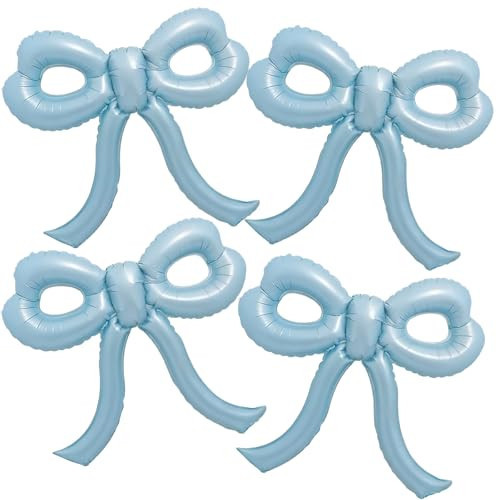 4 Pcs Baby Blue Bow Balloons Bow Birthday Party Decorations for Girl Women Bow Decor Blue Birthday Decorations Giant Dusty Blue Balloons for Baby Shower Bridal Bachelorette Party Supplies | Amazon (US)