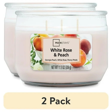 (2 pack) Mainstays White Rose & Peach 3 Wick Candle, 11.5 oz | Walmart (US)