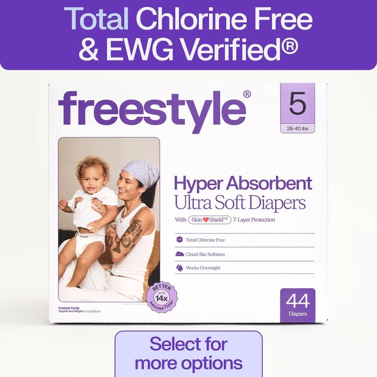 Freestyle Hyper Absorbent Ultra Soft TCF Baby Diapers, Size 5, 44 Count (Select for More) | Walmart (US)