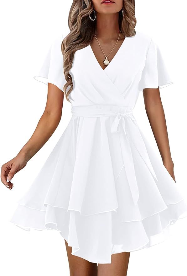 Amoretu Womens' Summer Dress with Short/Long Sleeve Wrap V Neck | Amazon (US)