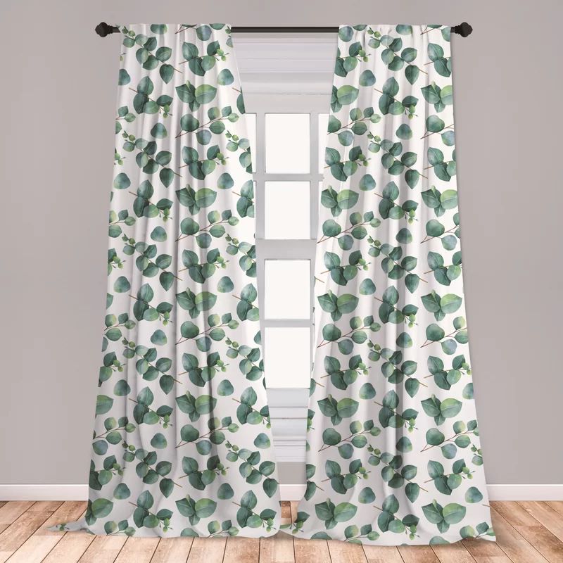 Ambesonne Leaf 2 Panel Curtain Set, Watercolor Style Pattern With Dollar Eucalyptus Leaves And Br... | Wayfair North America