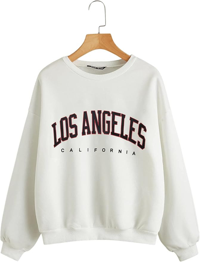 WDIRARA Women's Alaska Letter Print Pullover Round Neck Casual Long Sleeve Sweatshirt | Amazon (US)