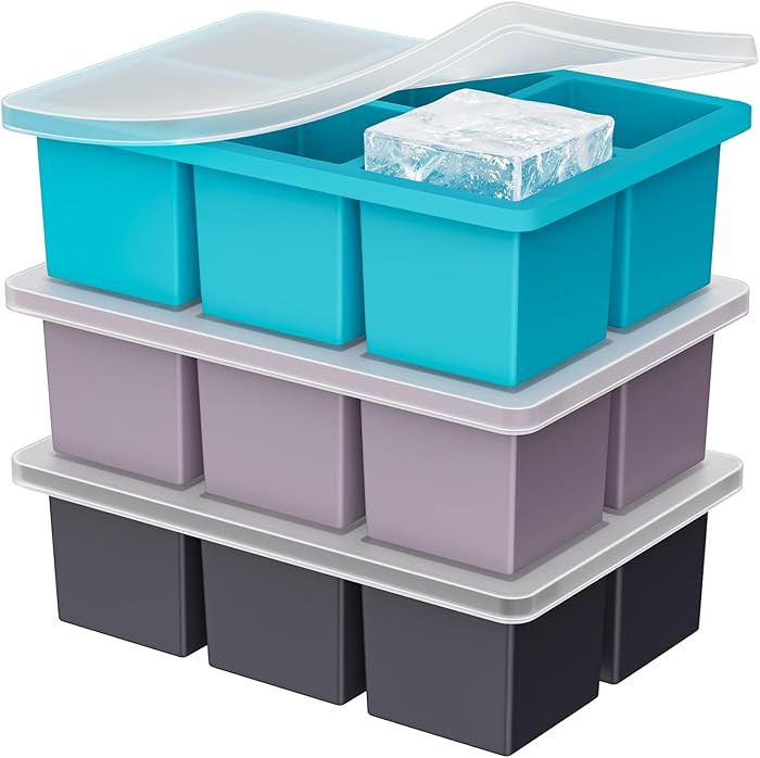 Large Ice Cube Tray for Whiskey: 2inch Big Silicone Ice Trays with Lid for Whisky - 3Pack Old Fas... | Amazon (US)