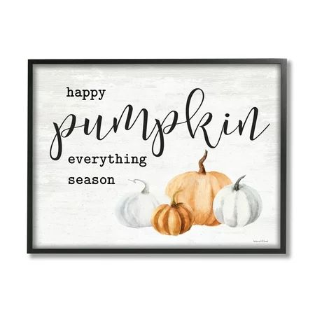 Happy Pumpkin Everything Season Phrase Autumn Harvest Gourds 14 in x 11 in Framed Painting Art Print | Walmart (US)