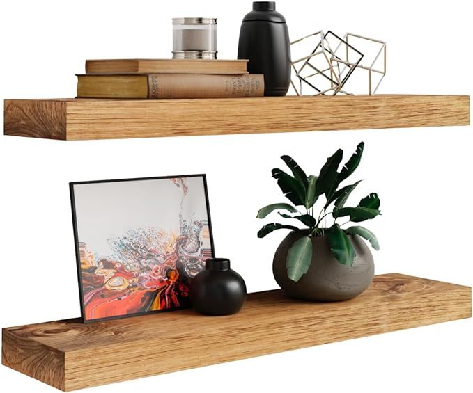 Imperative Décor Floating Wall Shelves Set of 2 - Functional & Rustic Wooden Shelve Home Furnish... | Amazon (US)