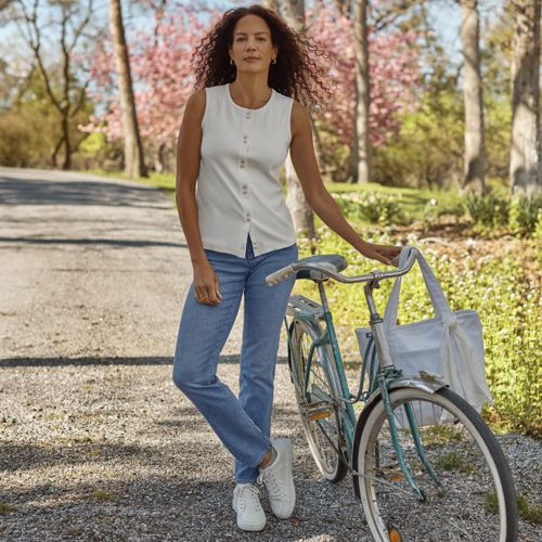 Women's Recover High Rise Straight Leg Blue Jeans - Lands' End - Blue - 16 30 | Lands' End (US)