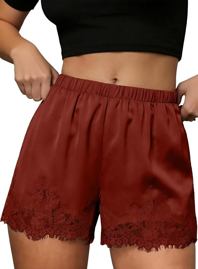 EVALESS Womens Shorts Satin Silk Lace Shorts Micro Mini Slip Pajama Shorts | Amazon (US)