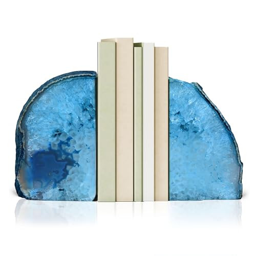 Bookends, Agate Bookends, Handcrafted Brazilian Stone Bookends for Unique and Crystal Energetic Decoration, Perfect for Gifts, One Pair of Teal Bookends Size 3-4 lbs | Amazon (US)