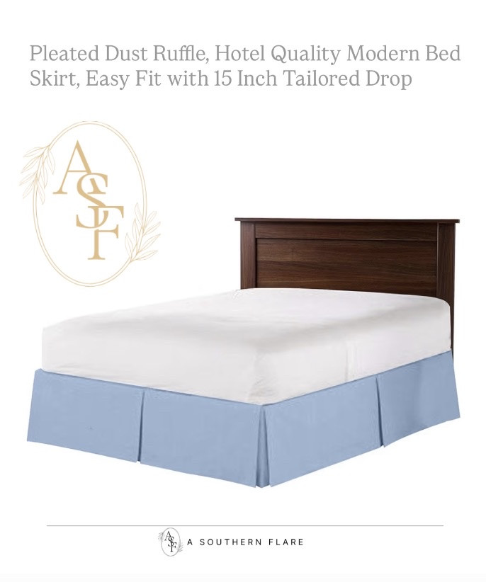 Upgrade your bedroom with this luxurious bed skirt! Perfect for a hotel-quality look at home. #BedroomUpgrade #LuxuryLiving
