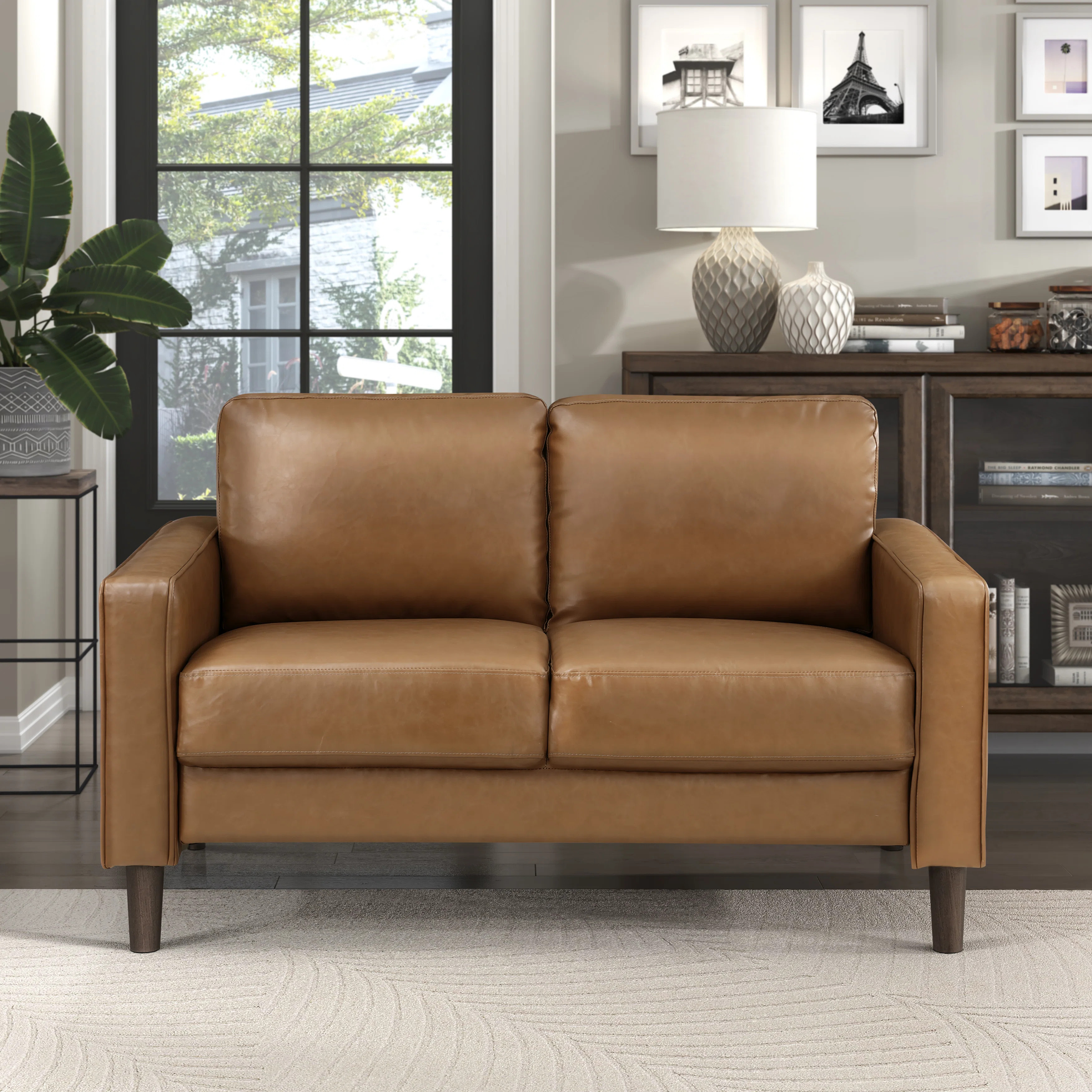 Ussery 54" Modern Loveseat with Faux Leather, Pocket Coils, Faux Wood Feet | Wayfair North America