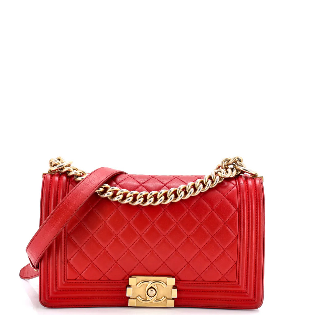 Chanel Boy Flap Bag Quilted Lambskin Old Medium Red 3730611 | Rebag