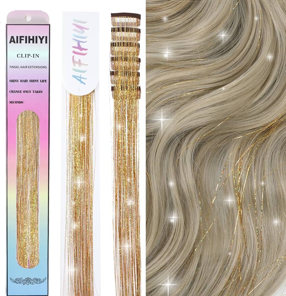 6 Pieces Clip in Hair Tinsel Heat Resistant 23.6 Inch Fairy Gold Hair Tinsel Kit Clip in Tinsel H... | Amazon (US)