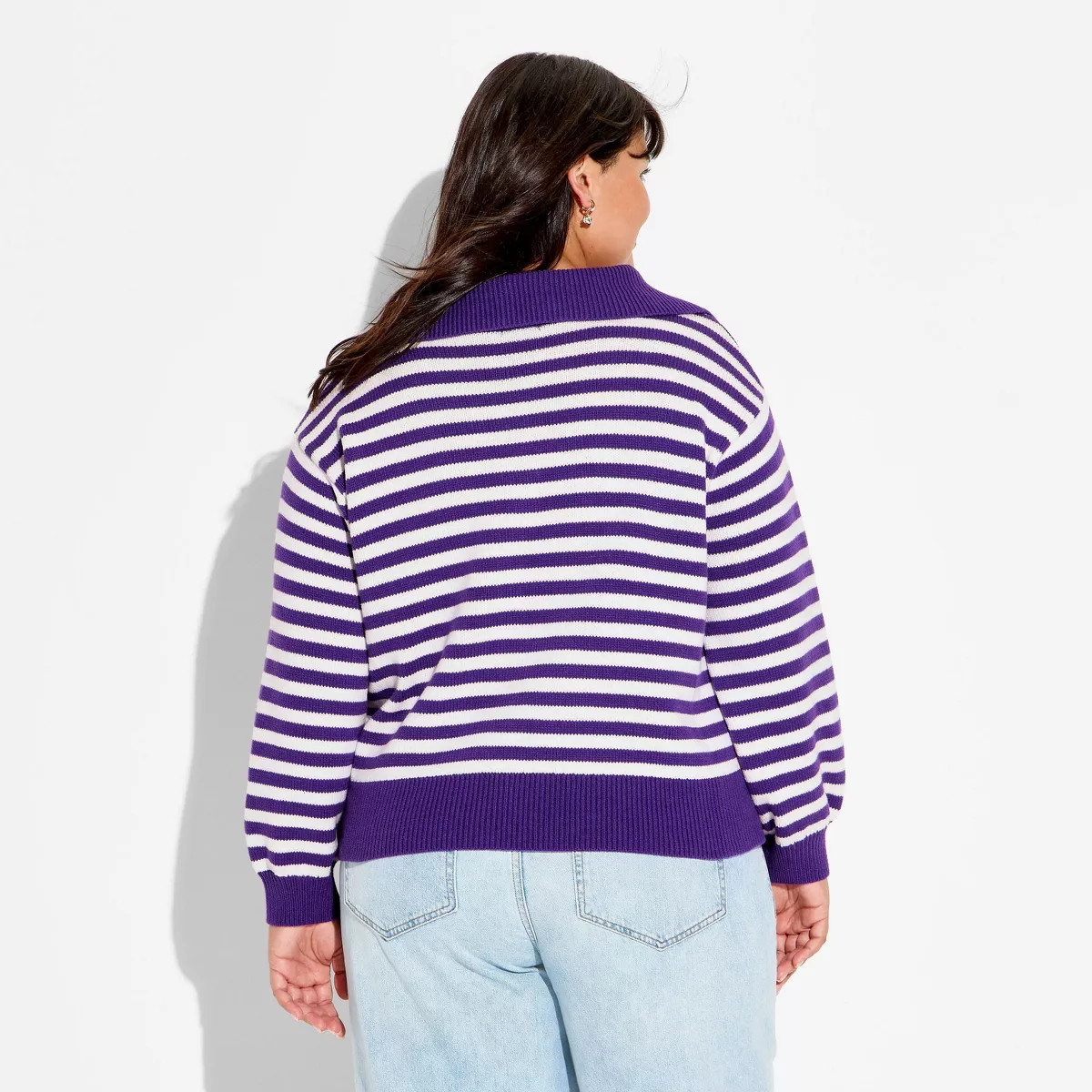 Women's Long Sleeve Quarter Zip Polo Sweater - Wild Fable\u2122 Purple Striped 2X | Target