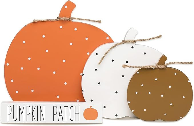 4 Pieces Fall Pumpkin Table Wooden Sign, Autumn Farmhouse Pumpkin Decoration, Pumpkin Patch Sign,... | Amazon (US)