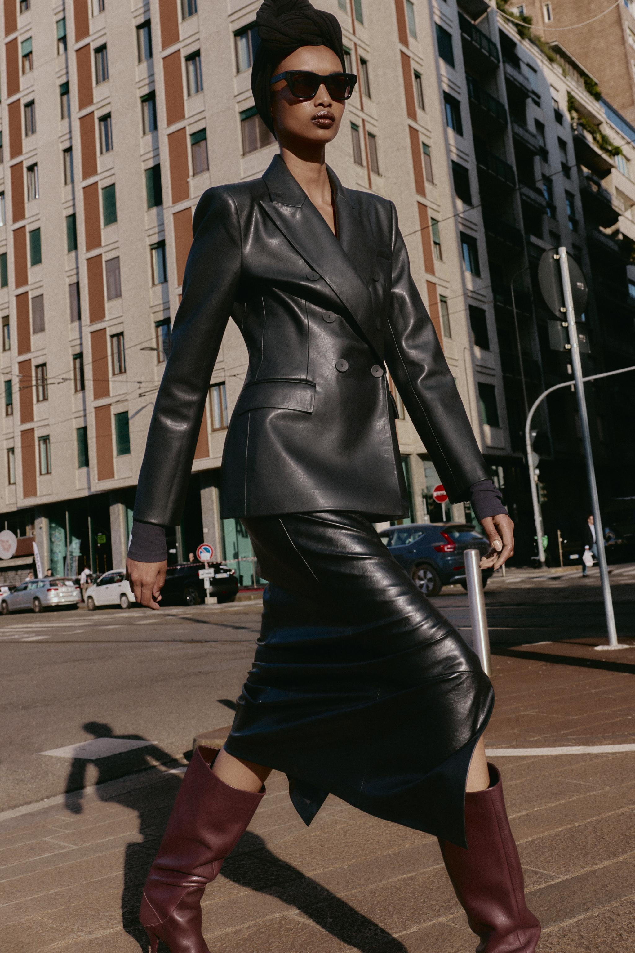 FAUX LEATHER DOUBLE BREASTED BLAZER | Zara US