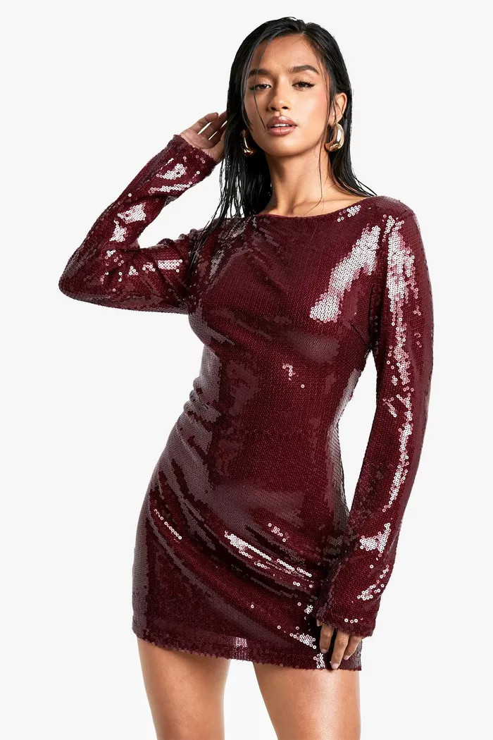 Petite Sequin Open Back Mini Dress | Boohoo.com (UK & IE)