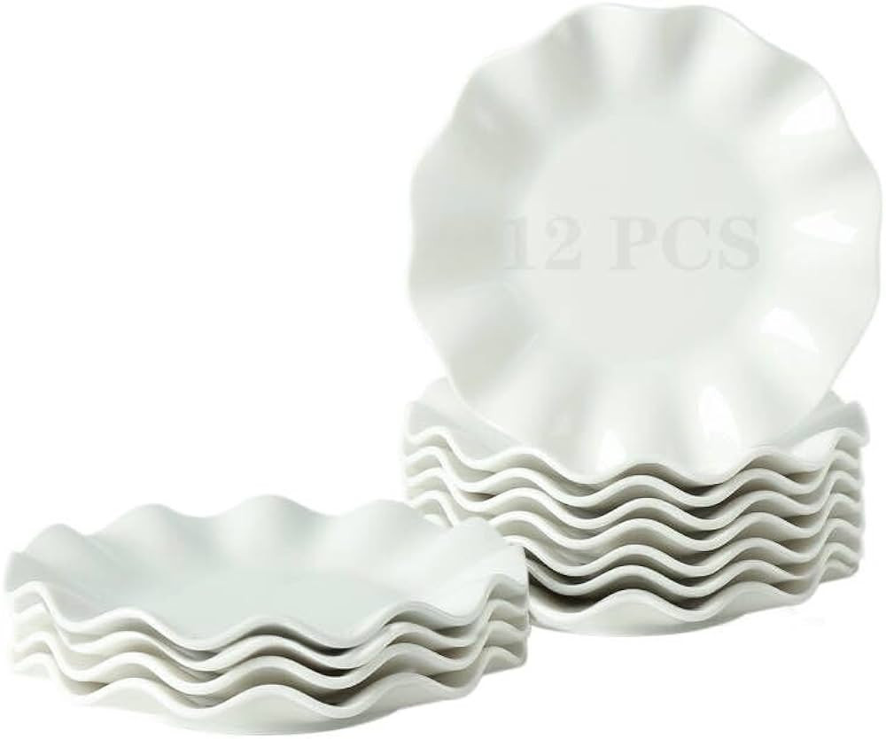 BABALIU 7 Inch Porcelain Small Dinner Plates, Set of 12, White Appetizer Plates, Wave Shaped Dess... | Amazon (US)
