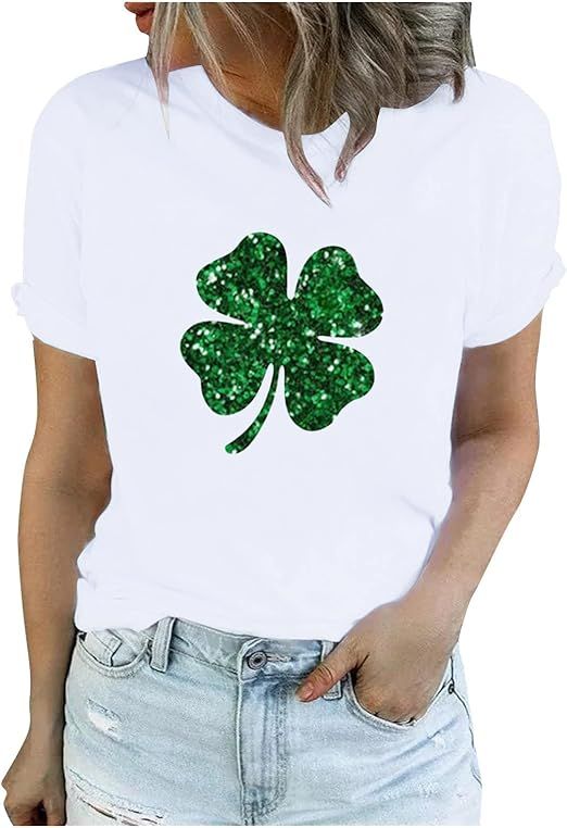 Womens St.Patrick's Day T Shirt St Patricks Day Shirt Women Fashion Shamrock Graphic Tees Short S... | Amazon (US)