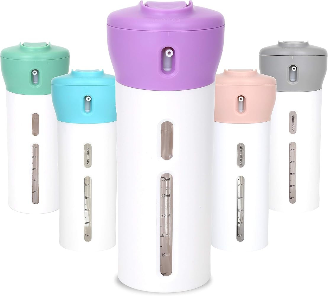 Travigo 4-in-1 Travel Dispenser Bottle, Includes Four Empty Reusable 1.4 oz. (40 mL) Cosmetic Toilet | Amazon (US)