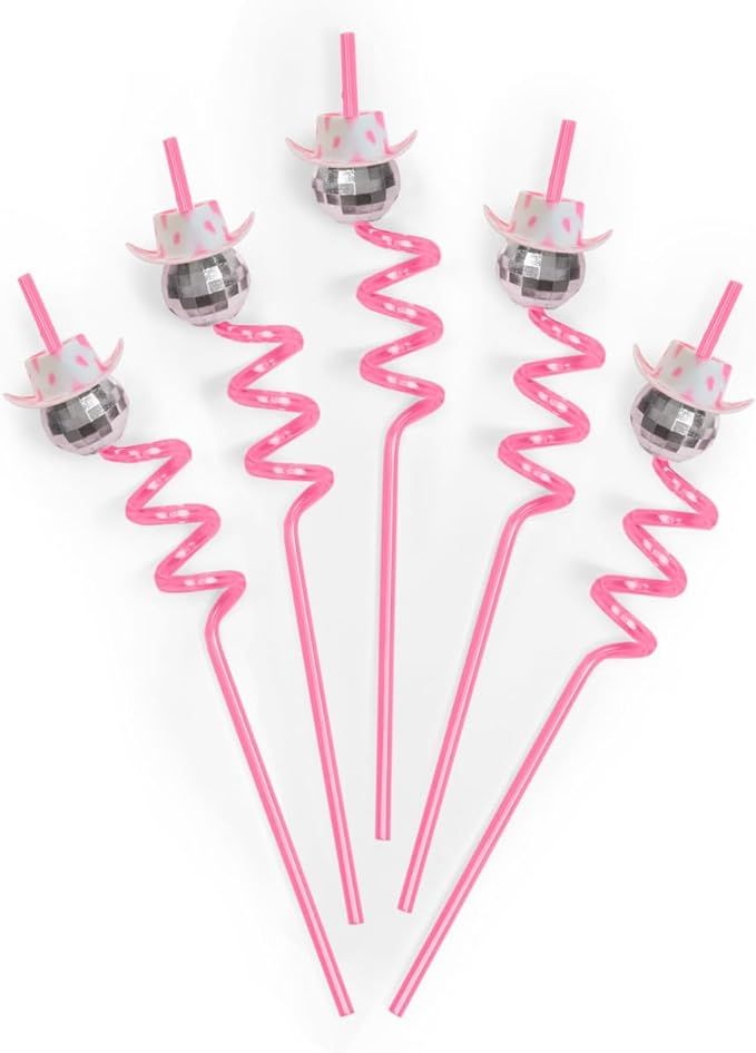 xo, Fetti Disco Cowgirl Pink Reusable Straw Set - 12 pc | Last Disco Bachelorette Decorations, Ro... | Amazon (US)