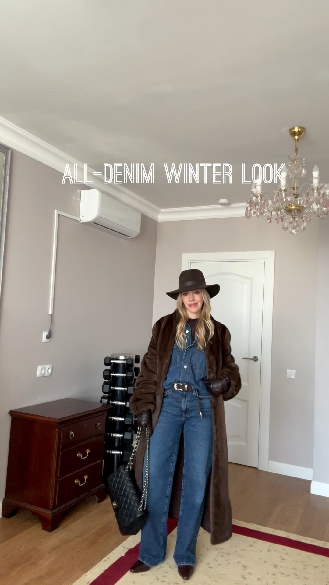 All denim winter outfit, denim on denim, @Janessa Leone chocolate brown wool hat, @Shopbop dark wash denim, brown fur coat outfit

#LTKgrwm #LTKSeasonal #LTKOver40
