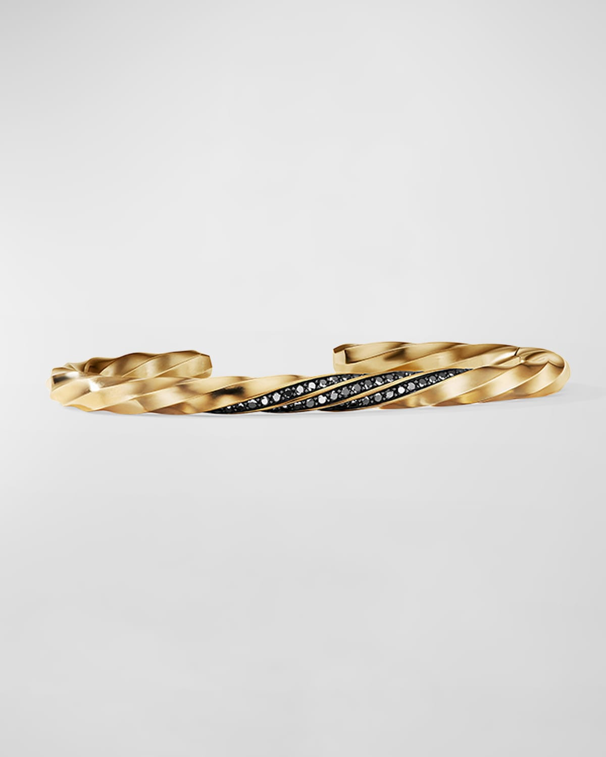 Men's 5.5mm Cable Edge Cuff Bracelet in Recycled 18k Gold with Black Diamonds | Neiman Marcus